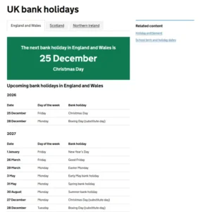 UK Bank Holidays