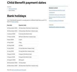 child benefit payment dates