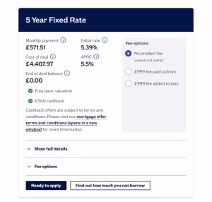 Nationwide's official mortgage rate comparison tool showing available five-year
