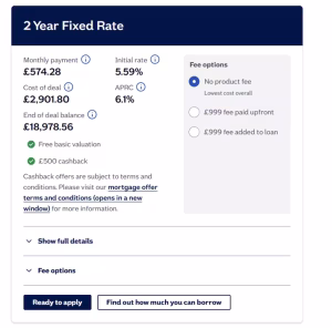 Nationwide's official mortgage rate comparison tool showing available two-year